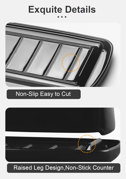 Nucookery Ceramic Butter Dish with Lid, Non-Slip Strip Design, Dishwasher Safe, Black