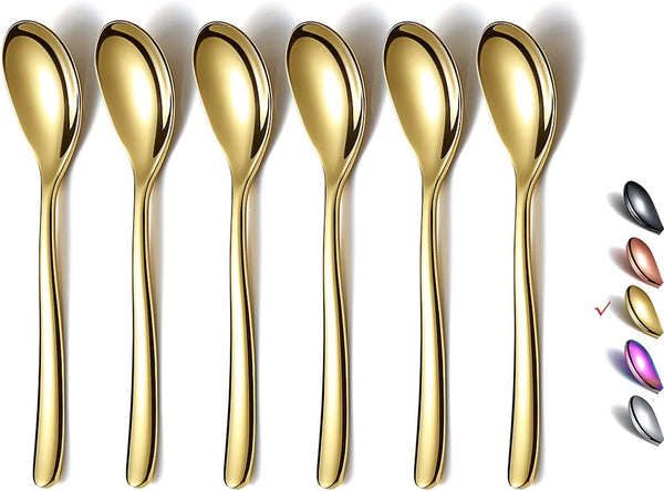 Gold Demitasse Espresso Spoons, 5.5'' Mini Coffee Spoons, Set of 6, Dishwasher Safe
