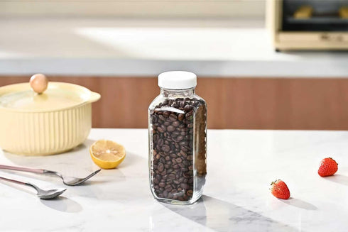 16.9 oz Fox Run Square Glass Milk Bottle, Leaf-Proof Juice and Creamer Container with Lid