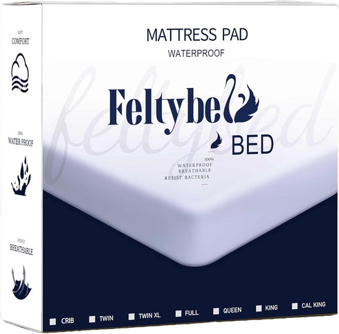 FELTYBED King Size Waterproof Mattress Protector, Soft Grey Mattress Cover with Deep Pocket 6"-15"