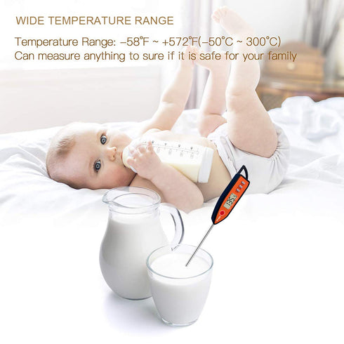 Digital Meat & Milk Thermometer, Instant Read Probe for Cooking, BBQ, Grill, Deep Fry, Roast & Baking