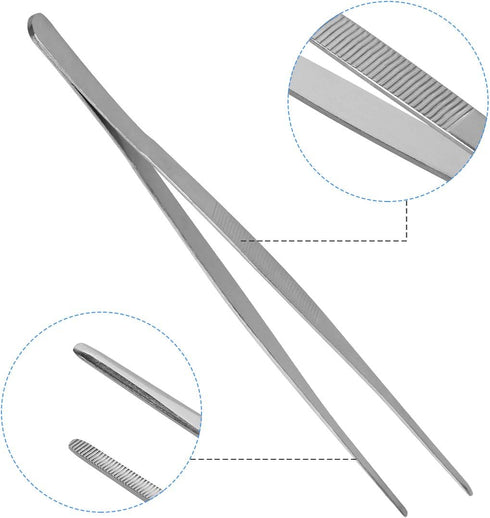 AHIER Stainless Steel Kitchen Tweezer, 8 Inch Long with Precision Serrated Tips for Cooking