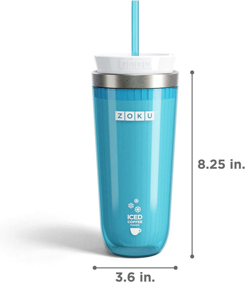 Zoku Instant Iced Coffee Maker, 11-ounce Portable Tumbler with Spill-resistant Lid and Straw, Teal