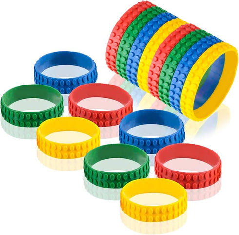ArtCreativity 7.5 Inch Building Block Bracelets for Kids- 12 Pack- Colorful Stretchy