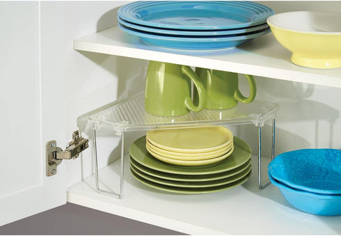 Counter, 2 Pack mDesign Plastic/Steel Freestanding Foldable Corner Stackable Organizer Shelf for Kitchen, Pantry