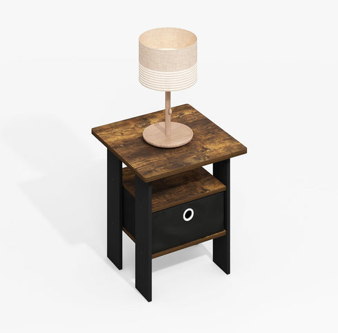 Furinno Modern Side Table, Square Top End Table with Storage Bin, Night Stand, Bedside Table with Storage Shelf