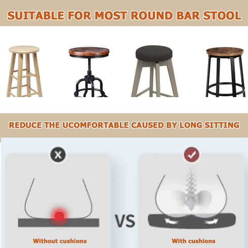 14" Padded Round Bar Stool Covers Cushion with Elastic Band Round Chair Seat Cushions for Wooden Metal Stools Beige