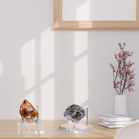 4 Pcs Rock Display Stand with Metal Arms and Acrylic Base, Decorative Easel for Mineral Crystal Display