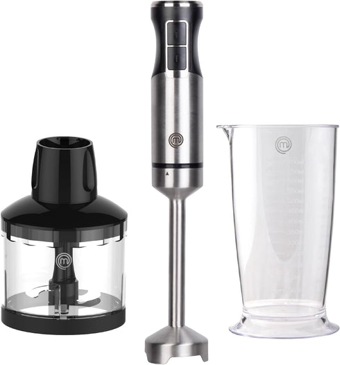 MasterChef Handheld Immersion Blender, 400W Stainless Steel Emulsifier with Chopper Attachment & Measuring Jug for Baby