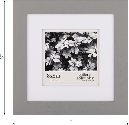 Gallery Solutions 8"x8" Flat Grey Wall Frame with Double White Mat for 5"x5" Photos