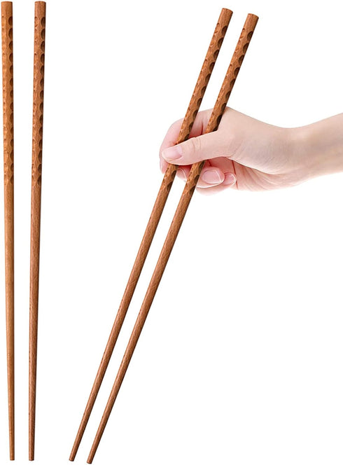 16.5 Inches Wooden Cooking Chopsticks, 2 Pairs Reusable Long Anti-Slip Chopsticks for Noodles, Frying, Hotpot
