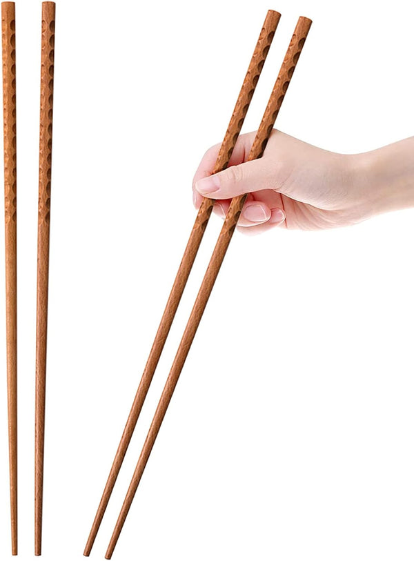 16.5 Inches Wooden Cooking Chopsticks, 2 Pairs Reusable Long Anti-Slip Chopsticks for Noodles, Frying, Hotpot