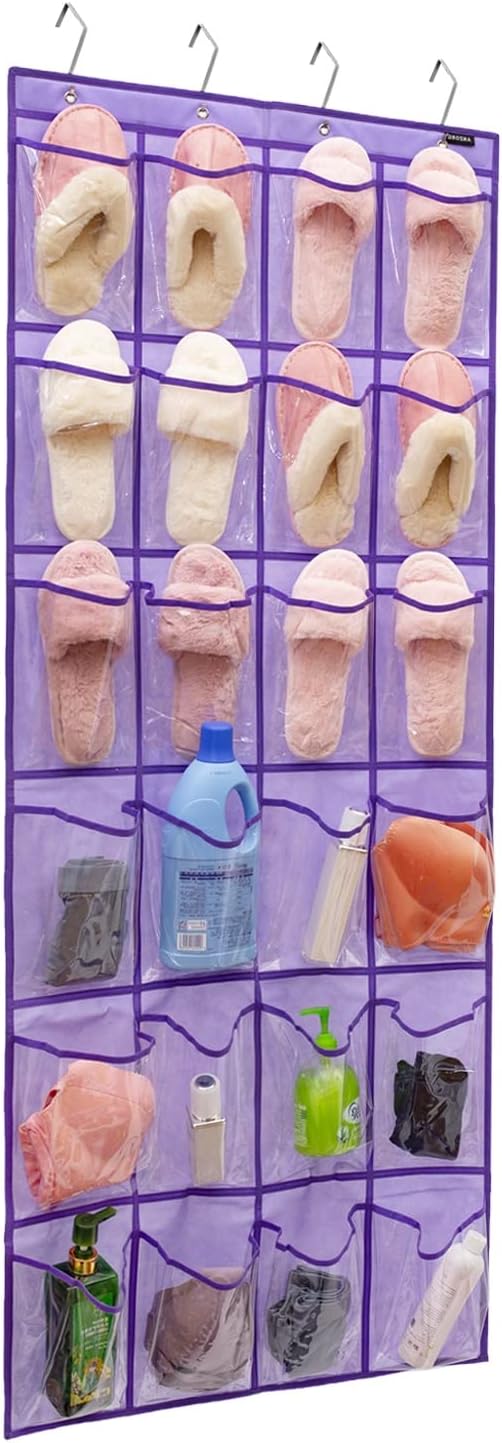Modern Over the Door Shoe Rack Organizer with 24 Clear PVC Pockets,