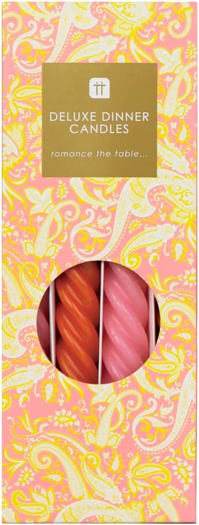 4pack, Italian Spiral Twisted Tapered Dinner Candles, Ideal Valentines Day Gift, Tabling Tables, Pink and Orange