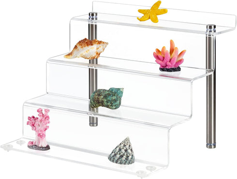 Acrylic Riser Shelf 4 Tier Clear Display Stand for Collectibles, Cupcakes, Perfumes, 9 x 8.3 x 6.8 in (Small, 2 Pack)