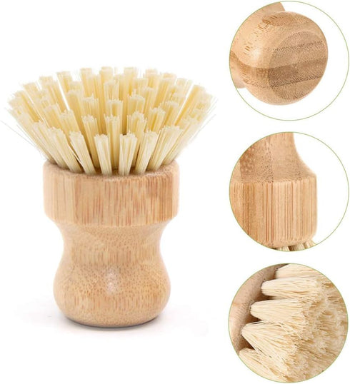 4 Packs Bamboo Palm Scrub Brush, Natural Dish Scrubber for Cast Iron Pots, Kitchen Sink
