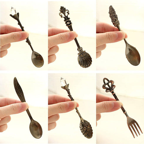 Vintage Style Dessert Spoons - Awakingdemi Metal Carved Fruit Spoons for Kitchen Dining Bar, 6pcs/set