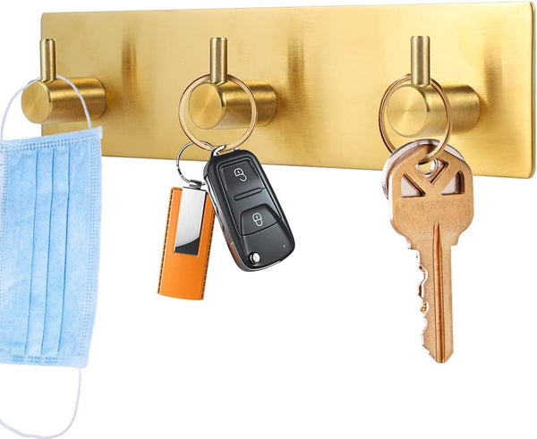 Picowe Key Holder for Wall, Adhesive Stainless Steel Key Hooks, Key Organizer, Towel Hook, Coat Hanger - Golden 1PCS