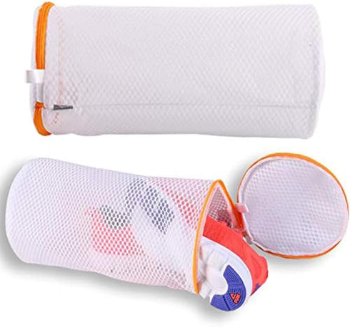 Kimmama Large Size Shoes Wash Bags, Sneaker Mesh Washing Bag, Honeycomb Fabric, Orange Zipper, Pack of 2, 7 x 15 inch