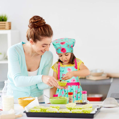 MHJY Kids Apron Hat Set for Girls, Vintage Pleated Skirt Adjustable Kitchen Apron with Pockets for Baking