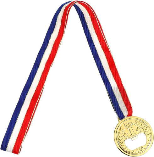 2PCS Medal Shaped Bottle Opener, Gold Medal Beer Opener with Neck Ribbon for Bar Bartender