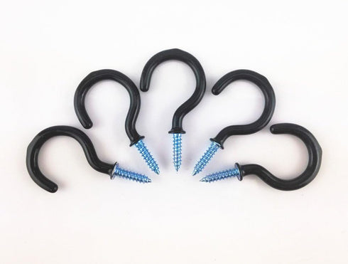 Yueton 50pcs Vinyl Coated Screw-in Ceiling Hooks | Cup Hooks (Black)