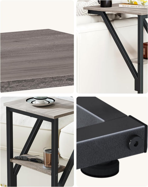 NEFROM ET-D-GY1 C-Shaped End Table, Small Couch Side Table, Sofa TV Tray Table for Living Room, Bedroom, Bedside