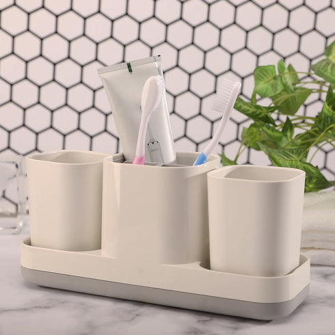 Toothbrush Holder and Toothpaste Dispenser, 2 Bathroom Cups Organizer for Vanity Countertop, Kids Decor