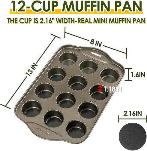 Mini Muffin Pan 12 Cup with Removable Bottom,Nonstick Cupcake Pans for Baking,Mini Muffin Cheesecake Tin for Oven, 12 Cavity Premium Carbon Steel Bakeware for Bite Size Tarts by Cyimi