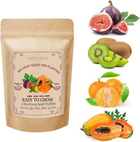 Ficoszo 300+ Mix Heirloom Fruit Seeds Kiwi Fig Papaya Orange Seeds 4 Varieties