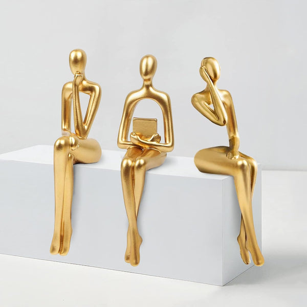 3pcs Gold Decor Thinker Statue, Resin Abstract Man Cutout Art Action Statue