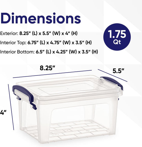 Superio Clear Plastic Storage Bin with Lid, 1.75 Qt, Non-Toxic, BPA Free, Stackable Tote for Home, Garage, Office