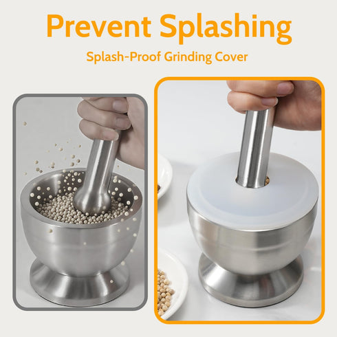 Mortar and Pestle, Sopito 18/8 Stainless Steel Spice Grinder Pill Crusher with Lid