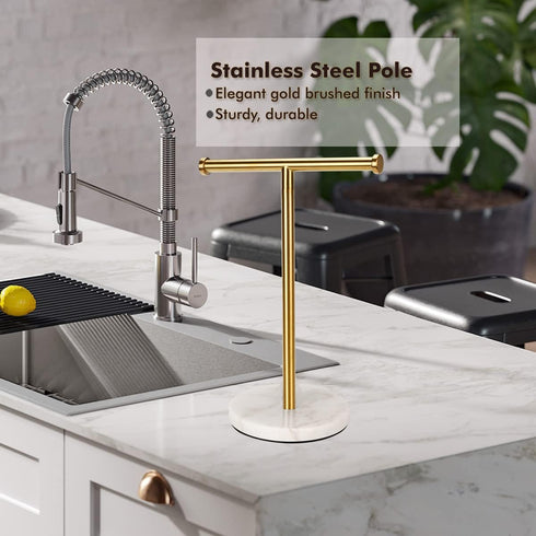 Gold Hand Towel Holder Stand for Countertop, Sturdy Marble Base, Bathroom Towel Rack