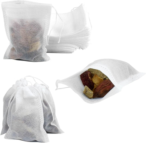 100 Pack Muslin Drawstring Bags - Disposable Small Mesh Bags for Cooking, Soaking, DIY Craft Spices Storage, Weeding