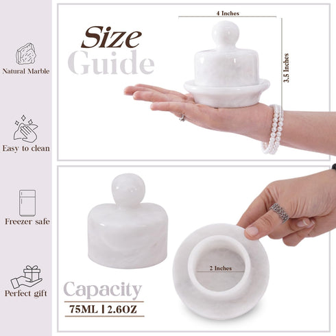 4 Inch Marble Mini Butter Dish with Lid White French Butter Crock Soft Butter Spreader, Butter Keeper for Kitchen Dcor