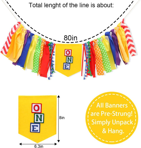 Jissoo Fabric,1st Letter Blocks One High Chair Banner - First Birthday Decorations, Nursery Rhyme Highchair Garland