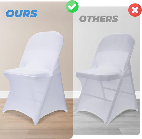 6 PCS White Spandex Folding Chair Covers, Upgraded Universal Fitted Chair Slipcovers Protector for Wedding, Banquet