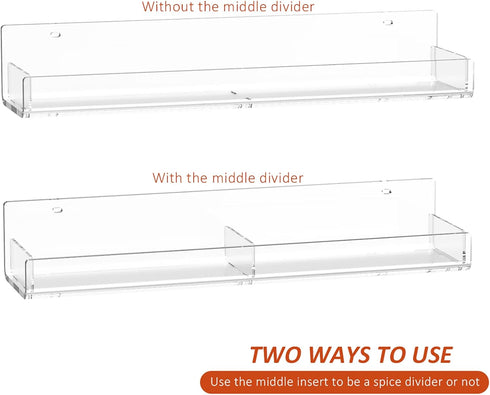 15 Inch Set 3, 3 Pack Sezanrpt Acrylic Spice Rack Wall Organizer of Clear Wall Shelf for Home Organizer, Bottle
