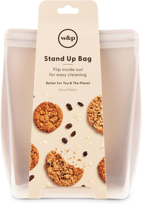 W&P Porter Silicone Reusable Storage Bag, 50oz Stand-Up Sandwich Container, Microwave and Dishwasher Safe