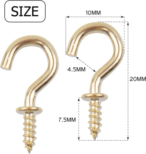 Aylifu Mini Ceiling Screw Hooks, 100 Pieces 1/2 Inch Gold Cup Hooks for Hanging Plants, Mugs, Arts, Decorations