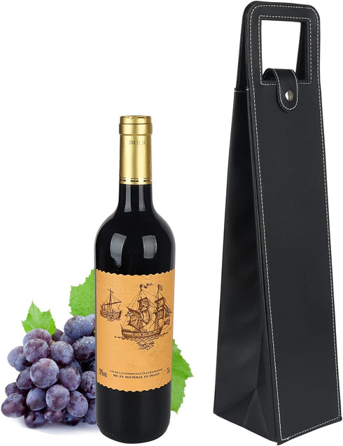 Leather Wine Gift Bag 16.1x3.5x3.5 in, Reusable Portable Wine Tote Bag, Metal Clasp for Parties, Birthdays, Holidays