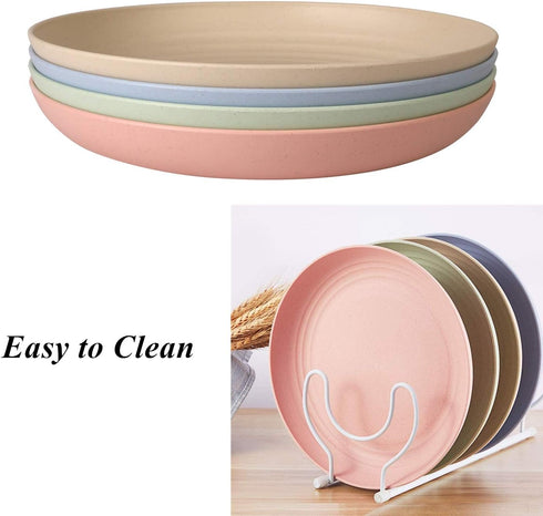 Wheat Straw Plates Set, Lightweight Unbreakable Dinner Dishes, Dishwasher & Microwave Safe (Large 4 Pack 8')