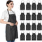 Total 16PCS of Black Bib Aprons Bulk for Women Men-Adult Waitress Chef