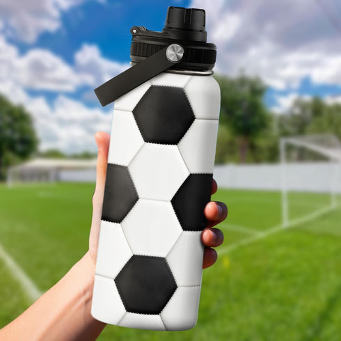 SANDJEST 32oz Insulated Stainless Steel Soccer Water Bottle with Lid - Perfect Gift for Men, Soccer Players, Coaches