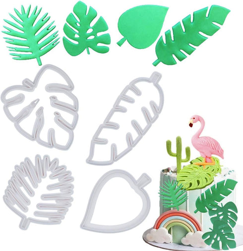 Mity rain Tropical Leaf Cookie Cutter - Hawaiian Palm Leaves Fondant Cutters Set for Cake Decorating (4Pcs)