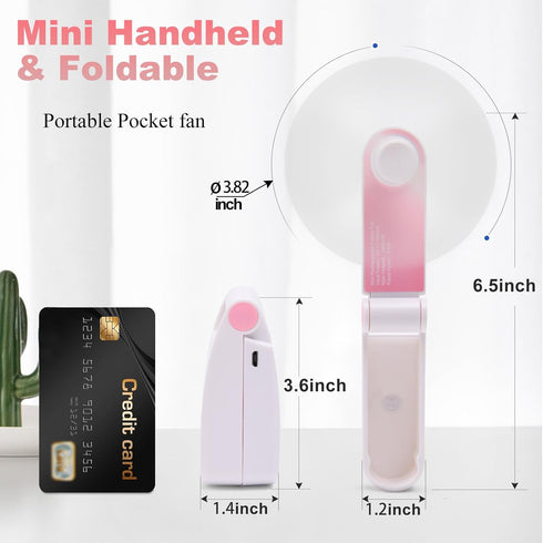 Personal Handheld Fan | Mini Portable USB Rechargeable Pocket Fan for Outdoor Travel (Pink)