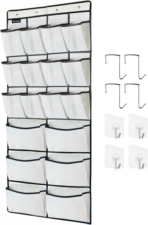 1 Pack Extra Large Hanging Over Door Shoe Organizer - 12+6 Pockets Shoe Rack for Closet Bedroom (White, 59 x 21.6 inch)