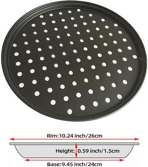 Non-Stick Round Pizza Pan with Holes, Best Perforated Carbon Steel Pizza Tray, 10 Inch