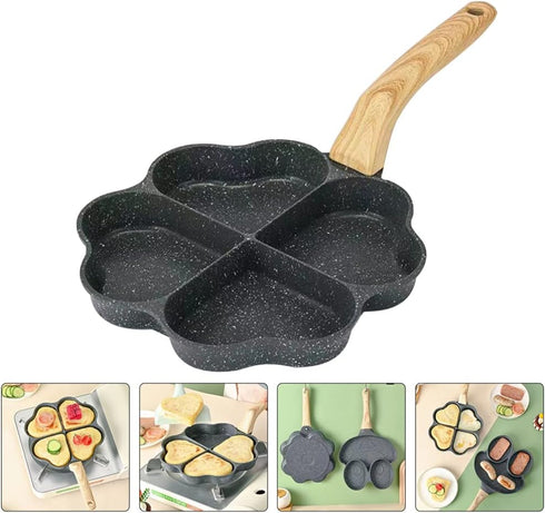 Hemoton Heart Shape Egg Frying Pan, Aluminum Non Stick Skillet with Wooden Handle for Omelets, Pancakes, and Breakfast